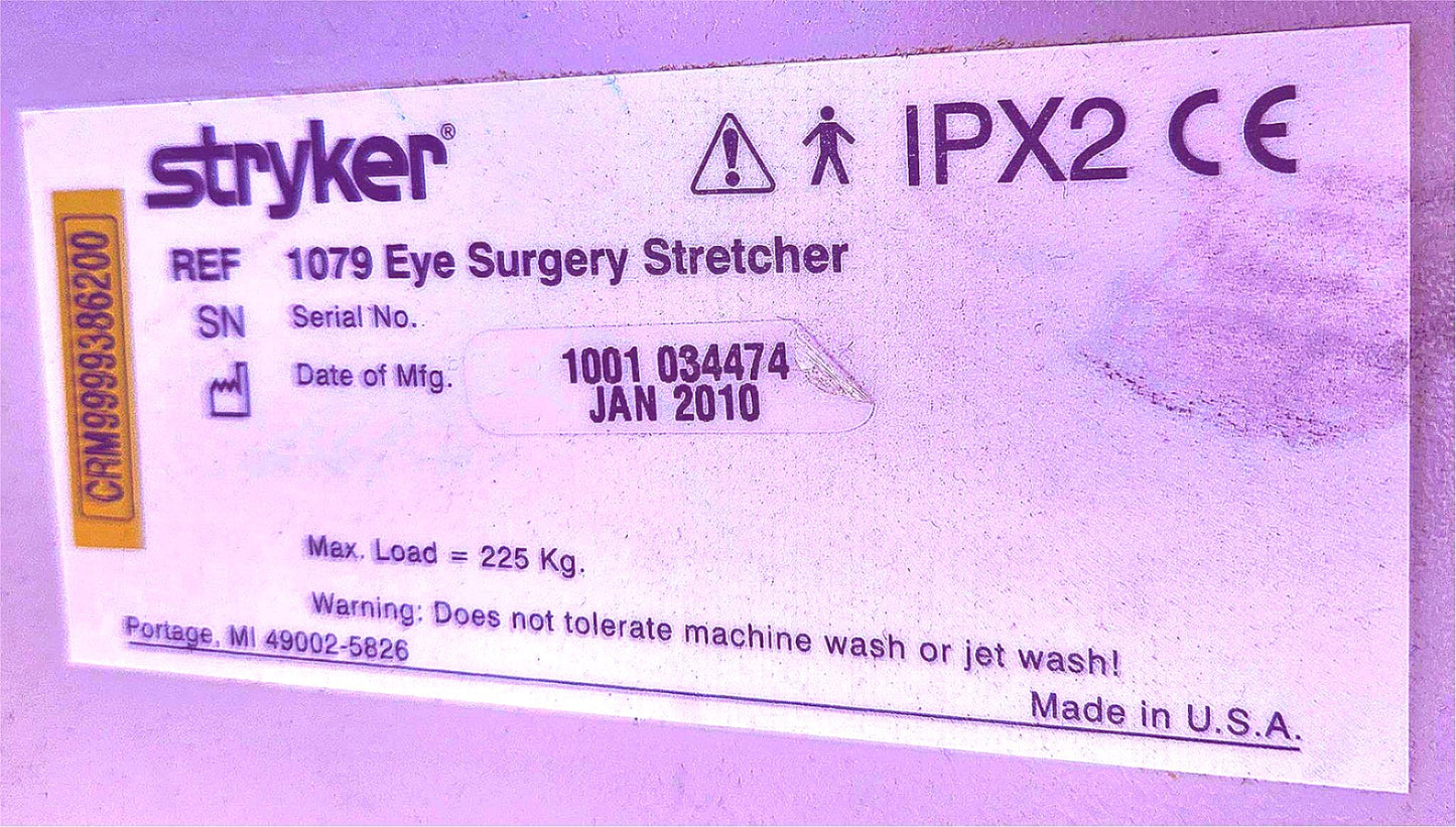 "BIG WHEEL" STRYKER 1079 EYE SURGERY GURNEY NO MATTRESS 90-DAY-WARRANTY FREESHIP
