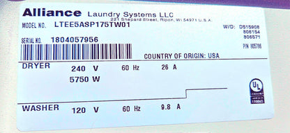 SPEED QUEEN ELECT WASHER DRYER COMBO FRONTLOAD 90DAYWARRANTY WATCHVIDEO FREESHIP