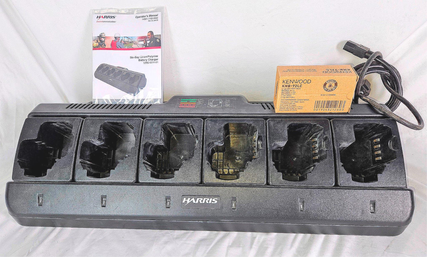 HARRIS 12082 LI-ION 12BAY BATTERY CHARGER w/ BONUS BNEW KENWOOD KNB-72LC WARRANT