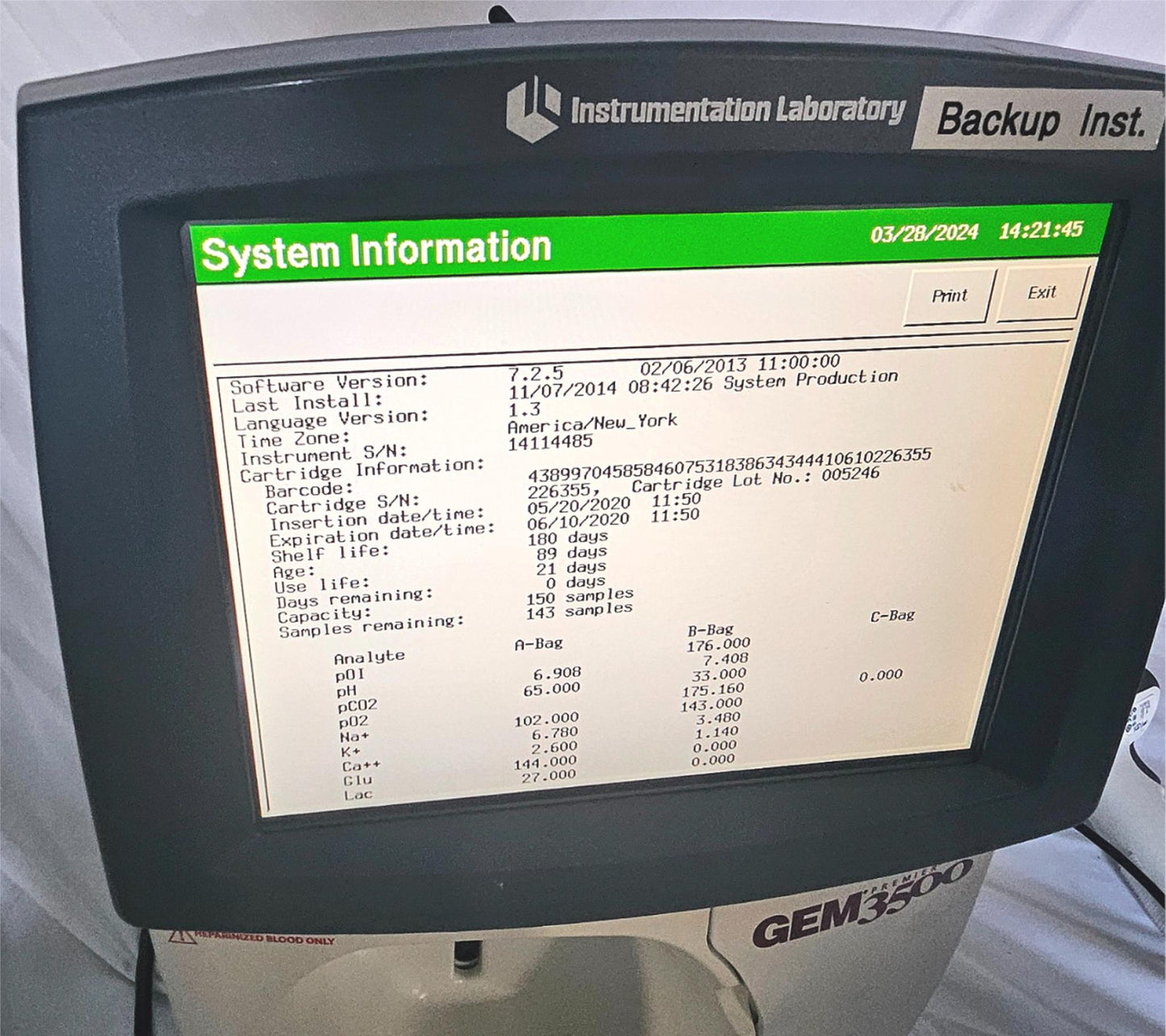 PREMIER GEM 3500™ BLOOD GAS ELECTROLYTES PH GEM PA TEST 120DAYWARRANTY FREE SHIP