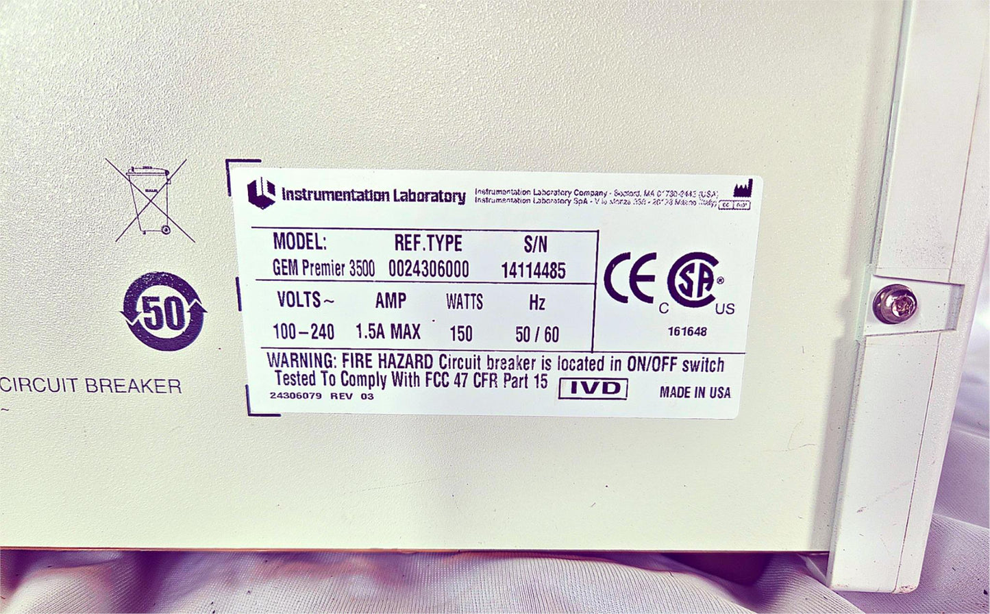 PREMIER GEM 3500™ BLOOD GAS ELECTROLYTES PH GEM PA TEST 120DAYWARRANTY FREE SHIP