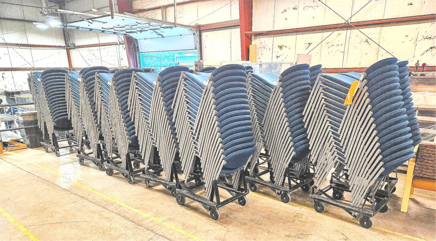 64 UNITS - FOUR RACKS of 16 VERSA KI STACKABLE CHAIRS RACK ON WHEELS FREE SHIP