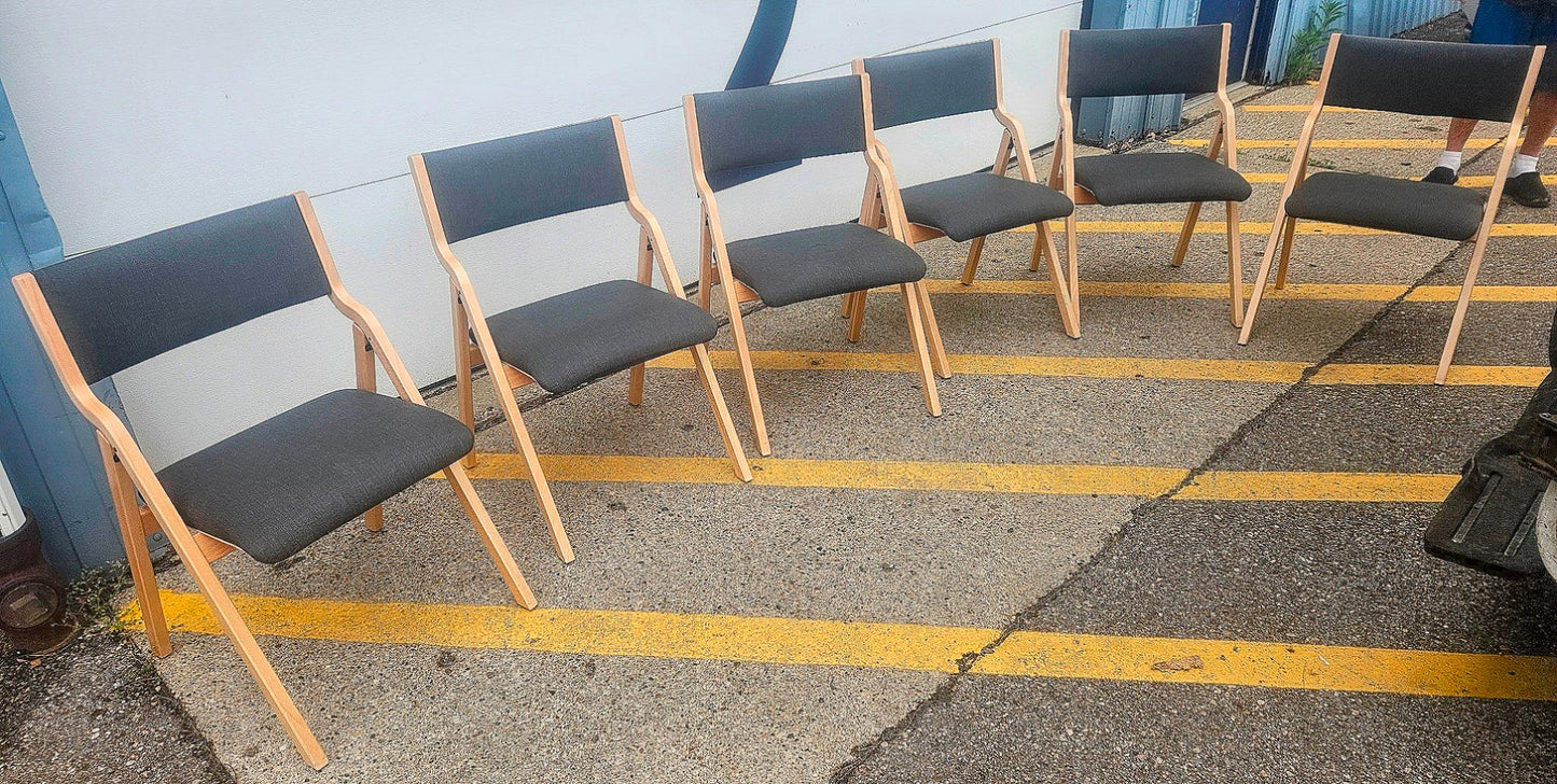 LOT OF 6 WIELAND PERK CHARCOAL FOLDING WOOD FABRIC CHAIRS MODEL 7028202 FREESHIP