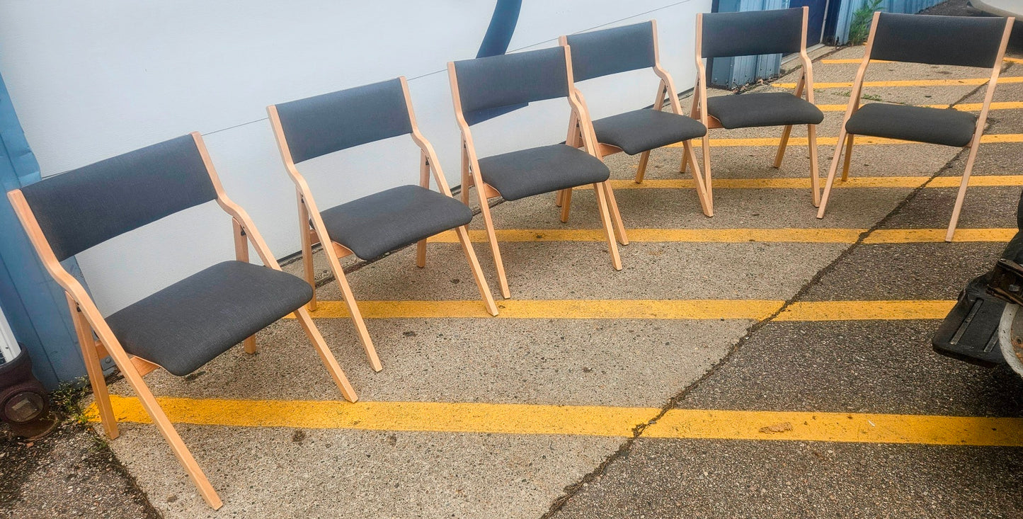 LOT OF 6 WIELAND PERK CHARCOAL FOLDING WOOD FABRIC CHAIRS MODEL 7028202 FREESHIP
