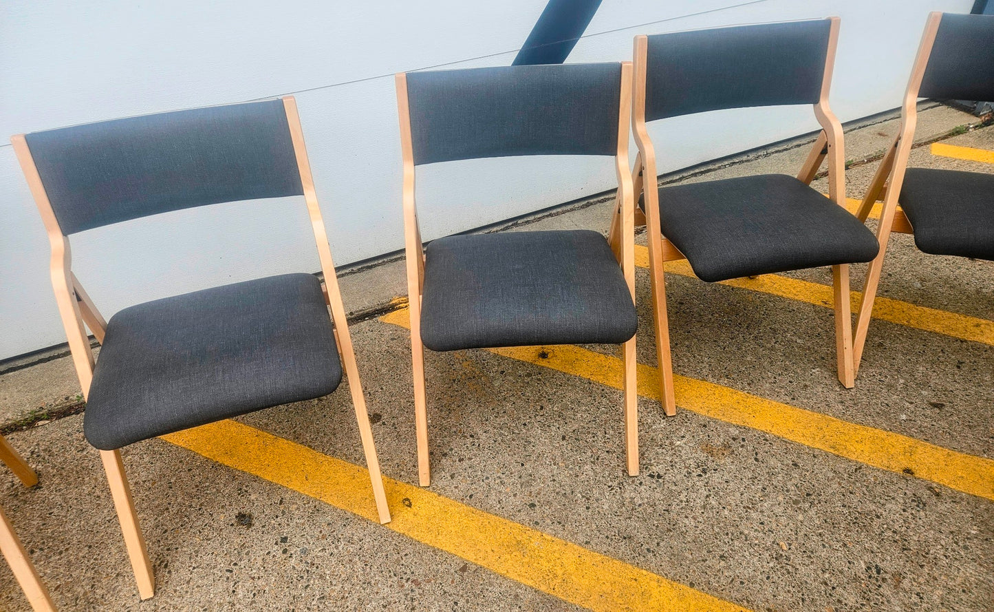 LOT OF 6 WIELAND PERK CHARCOAL FOLDING WOOD FABRIC CHAIRS MODEL 7028202 FREESHIP