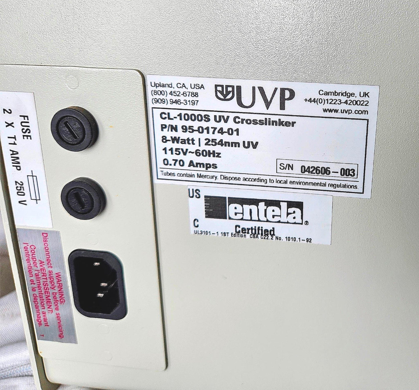 WARRANTY* UVP CL-1000 ULTRAVIOLET CROSSLINKER with OPERATIONAL MANUAL WATCHVIDEO