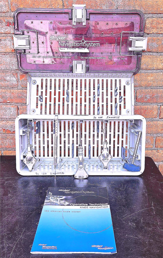 STRYKER SURGICAL 6001-35 LARGE STERILIZING TRAY with 8 KNEE INSTRUMENTS + MANUAL