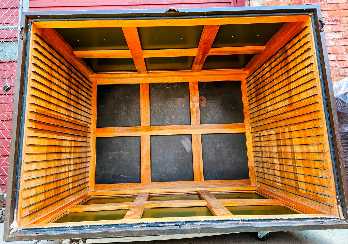 RARE 1940s? WOOD & STEEL 56"x40"x40" 12 DRAWER MAP FILE WATCH-VIDEO FREESHIPPING