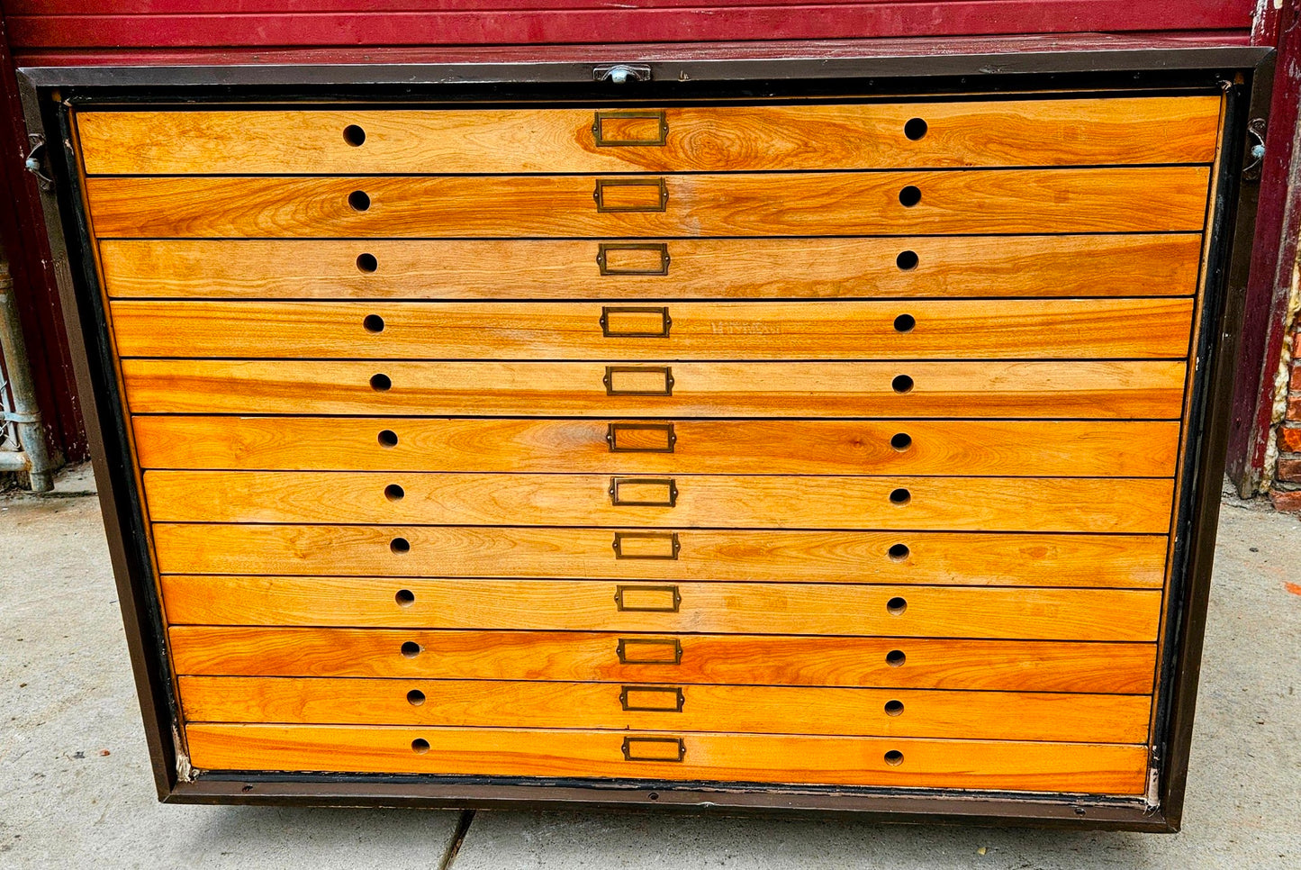 RARE 1940s? WOOD & STEEL 56"x40"x40" 12 DRAWER MAP FILE WATCH-VIDEO FREESHIPPING