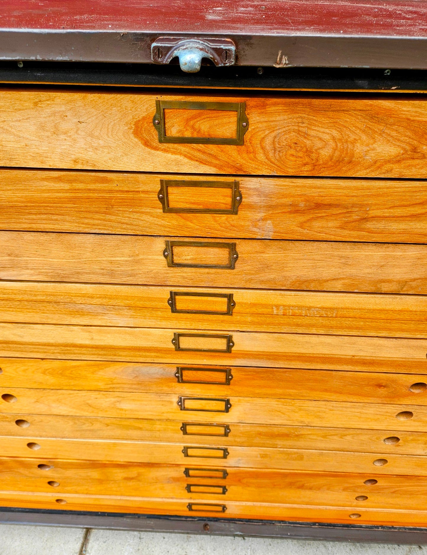 RARE 1940s? WOOD & STEEL 56"x40"x40" 12 DRAWER MAP FILE WATCH-VIDEO FREESHIPPING
