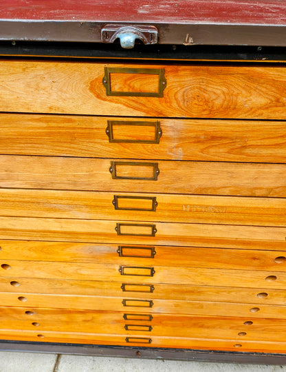 RARE 1940s? WOOD & STEEL 56"x40"x40" 12 DRAWER MAP FILE WATCH-VIDEO FREESHIPPING