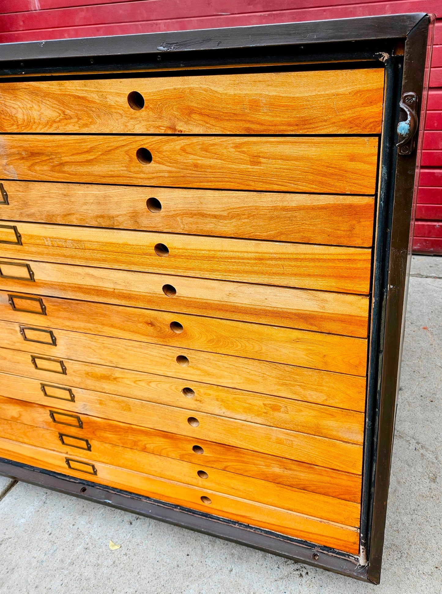 RARE 1940s? WOOD & STEEL 56"x40"x40" 12 DRAWER MAP FILE WATCH-VIDEO FREESHIPPING