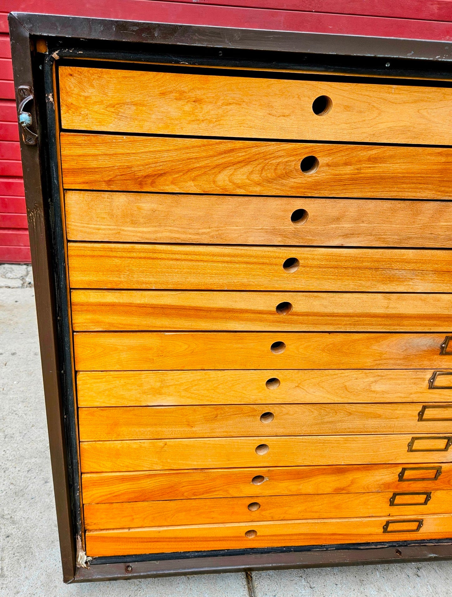 RARE 1940s? WOOD & STEEL 56"x40"x40" 12 DRAWER MAP FILE WATCH-VIDEO FREESHIPPING
