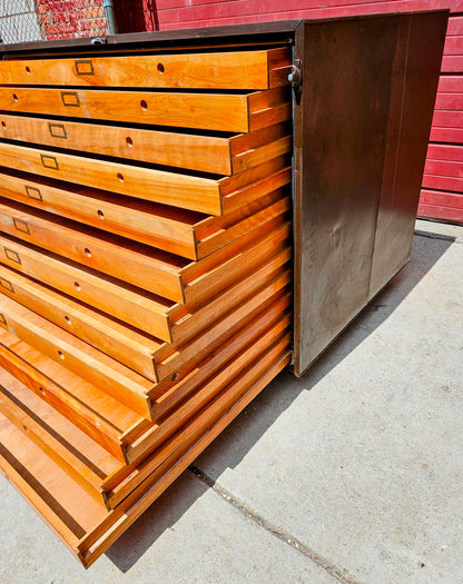RARE 1940s? WOOD & STEEL 56"x40"x40" 12 DRAWER MAP FILE WATCH-VIDEO FREESHIPPING