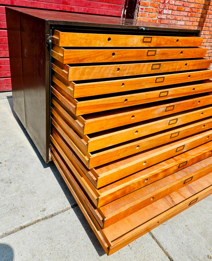 RARE 1940s? WOOD & STEEL 56"x40"x40" 12 DRAWER MAP FILE WATCH-VIDEO FREESHIPPING