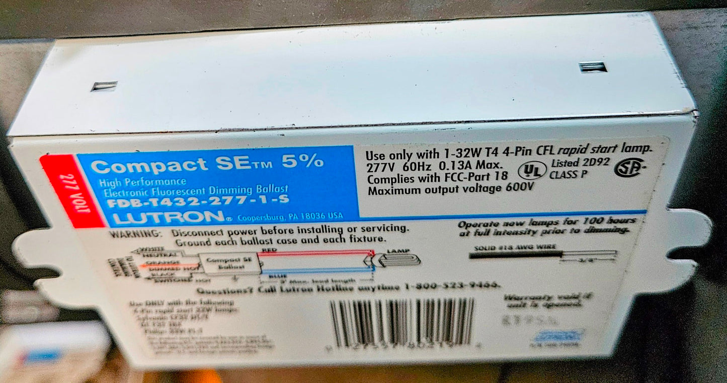 WARRANTY LUTRON FDB-T432-277-1-S ELECTRONIC FLUORESCENT DIMMING BALLAST FREESHIP