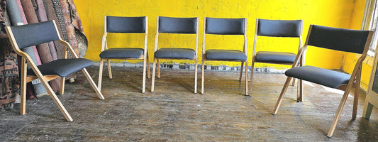 LOT OF 6 WIELAND PERK CHARCOAL FOLDING WOOD FABRIC CHAIRS MODEL 7028202 FREESHIP