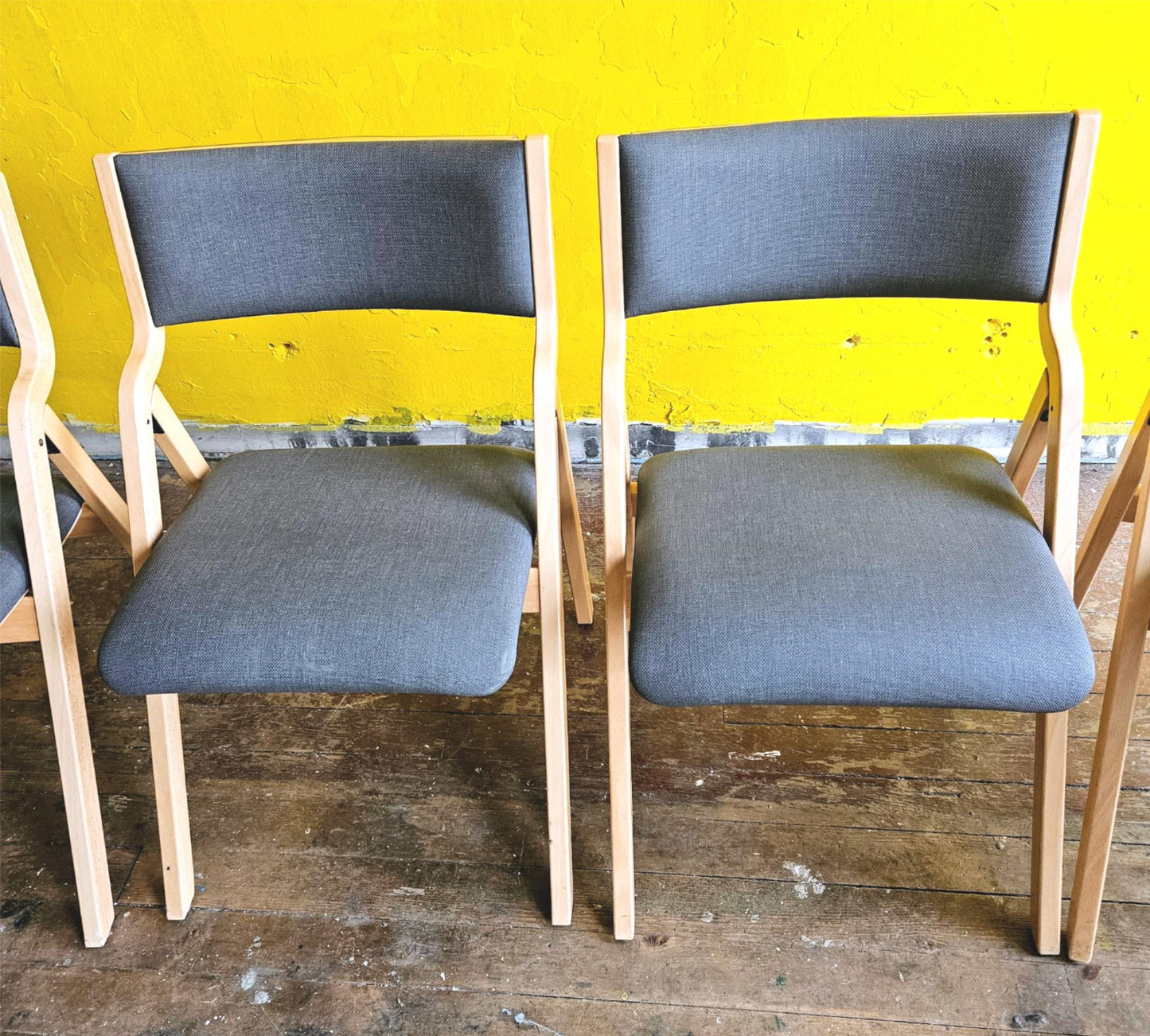 LOT OF 6 WIELAND PERK CHARCOAL FOLDING WOOD FABRIC CHAIRS MODEL 7028202 FREESHIP