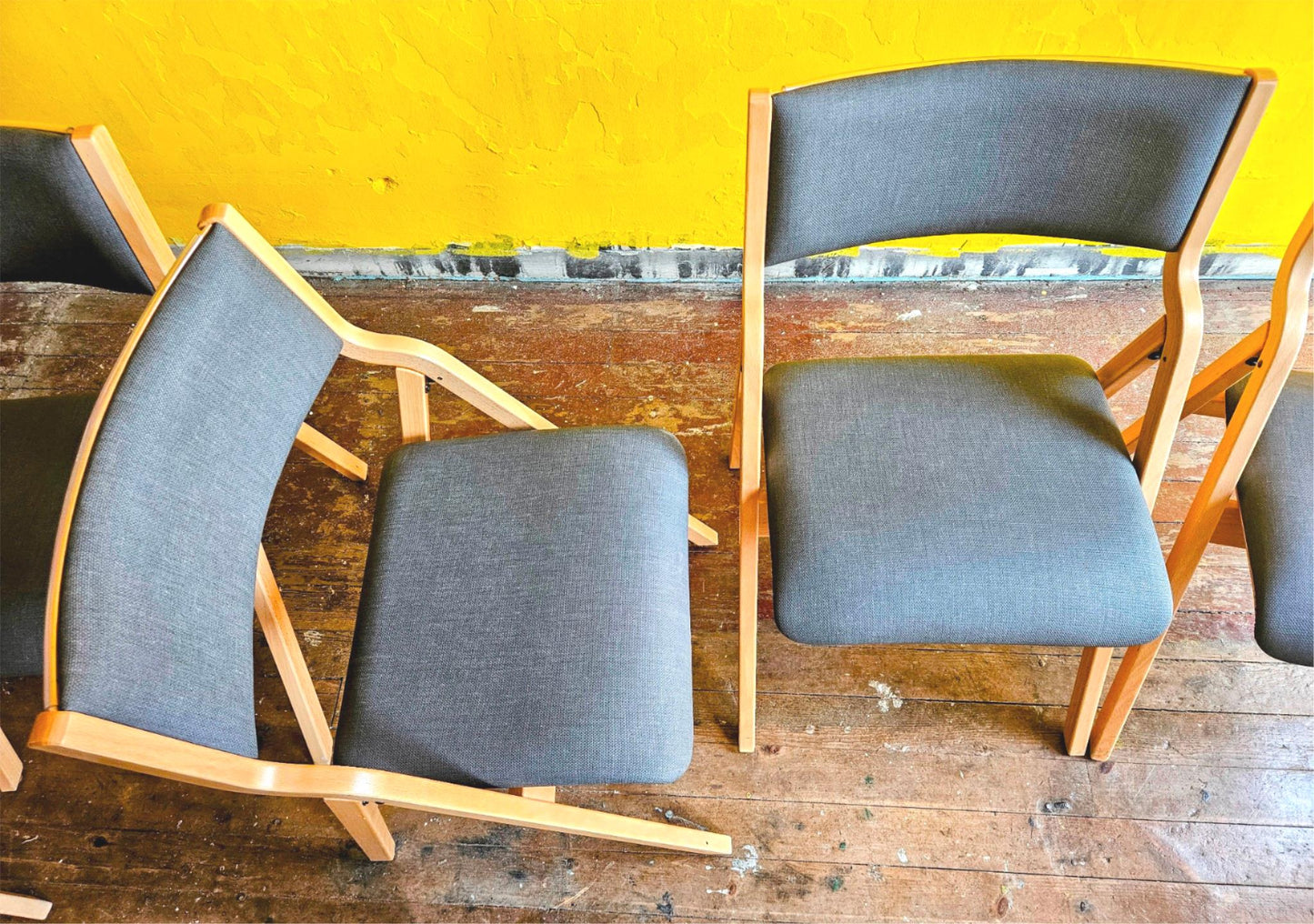 LOT OF 6 WIELAND PERK CHARCOAL FOLDING WOOD FABRIC CHAIRS MODEL 7028202 FREESHIP