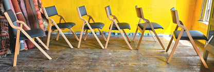 LOT OF 6 WIELAND PERK CHARCOAL FOLDING WOOD FABRIC CHAIRS MODEL 7028202 FREESHIP