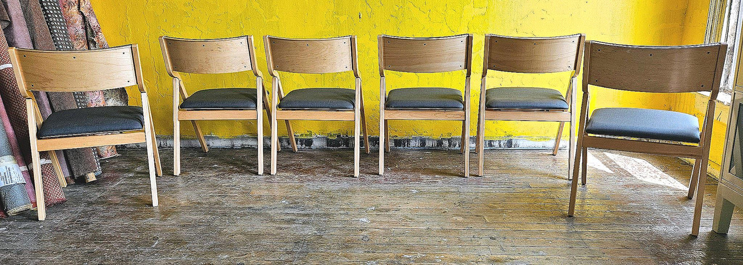 LOT OF 6 WIELAND PERK CHARCOAL FOLDING WOOD FABRIC CHAIRS MODEL 7028202 FREESHIP