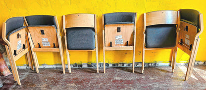 LOT OF 6 WIELAND PERK CHARCOAL FOLDING WOOD FABRIC CHAIRS MODEL 7028202 FREESHIP