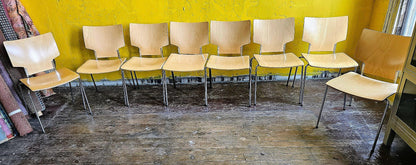 LOT of 8 KUSCH+CO 2000s RETRO LOOK HOT MOULDED PLYWOOD STACKING CHAIRS FREE SHIP