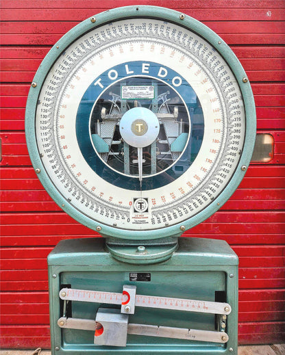 PERFECT VINTAGE ORIGINAL TOLEDO 750LB BEAM & DIAL PLATFORM GRAIN SCALE FREE SHIP