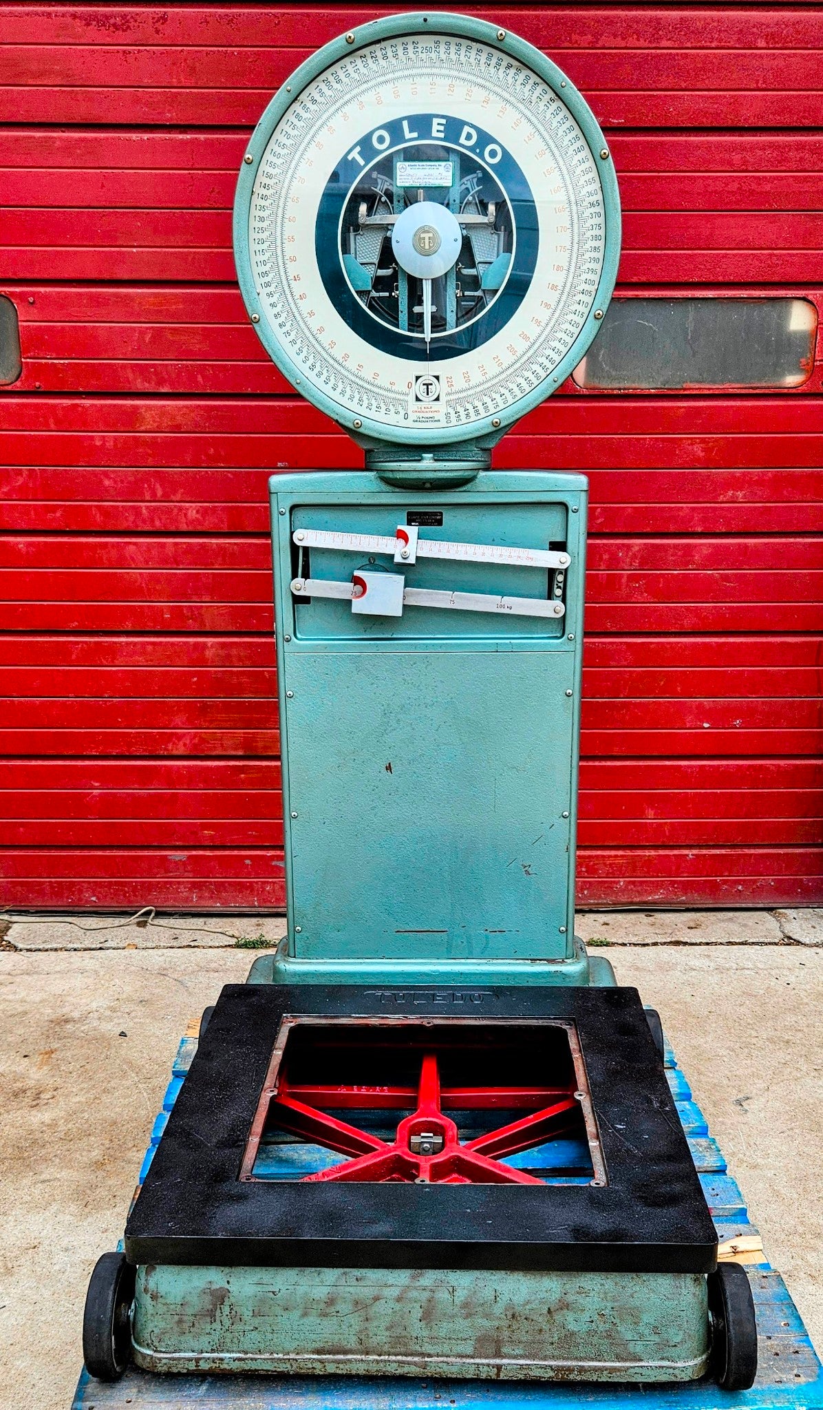 PERFECT VINTAGE ORIGINAL TOLEDO 750LB BEAM & DIAL PLATFORM GRAIN SCALE FREE SHIP