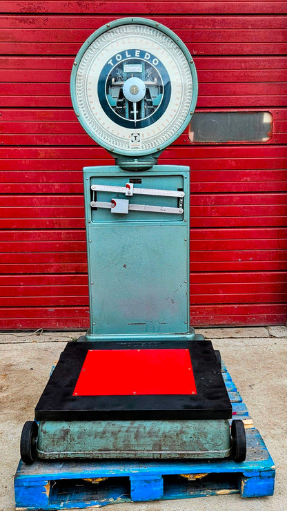 PERFECT VINTAGE ORIGINAL TOLEDO 750LB BEAM & DIAL PLATFORM GRAIN SCALE FREE SHIP