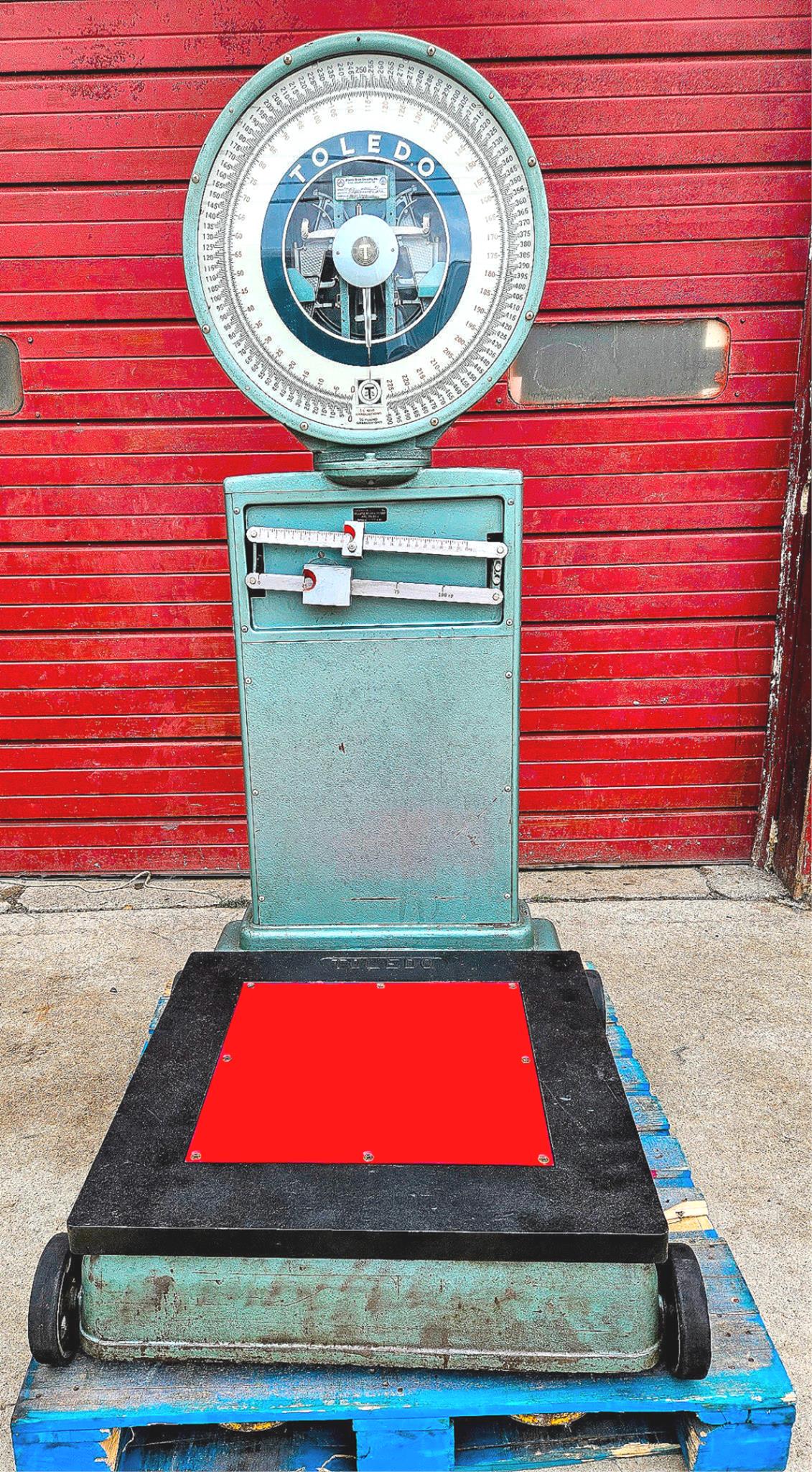 PERFECT VINTAGE ORIGINAL TOLEDO 750LB BEAM & DIAL PLATFORM GRAIN SCALE FREE SHIP
