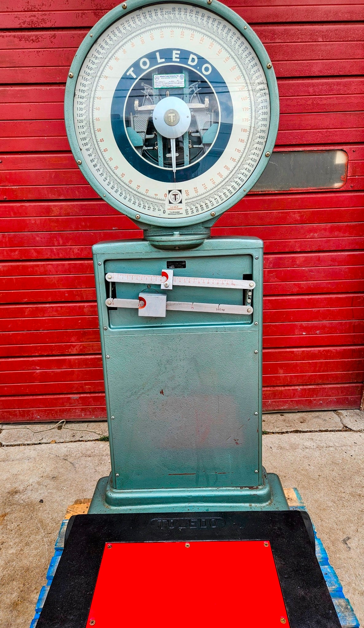 PERFECT VINTAGE ORIGINAL TOLEDO 750LB BEAM & DIAL PLATFORM GRAIN SCALE FREE SHIP