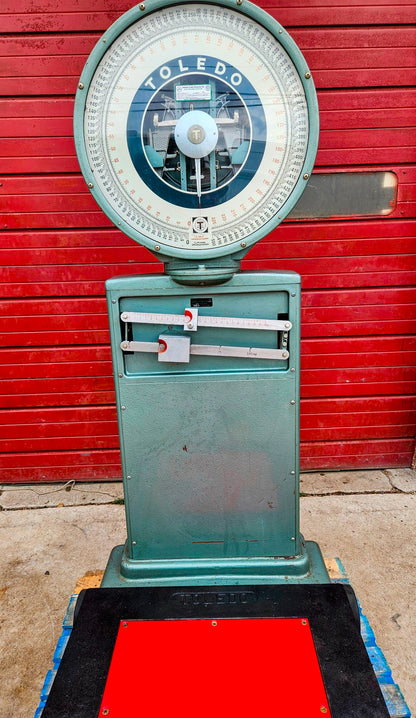 PERFECT VINTAGE ORIGINAL TOLEDO 750LB BEAM & DIAL PLATFORM GRAIN SCALE FREE SHIP