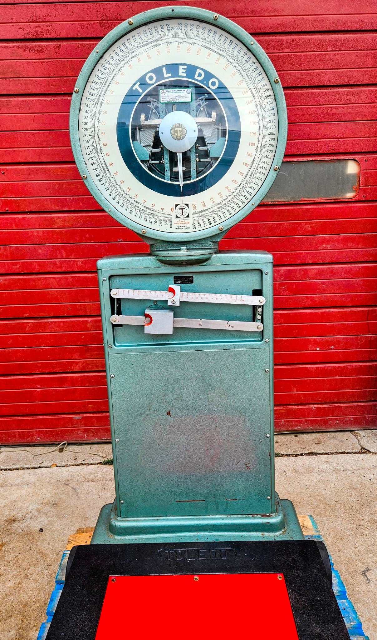 PERFECT VINTAGE ORIGINAL TOLEDO 750LB BEAM & DIAL PLATFORM GRAIN SCALE FREE SHIP