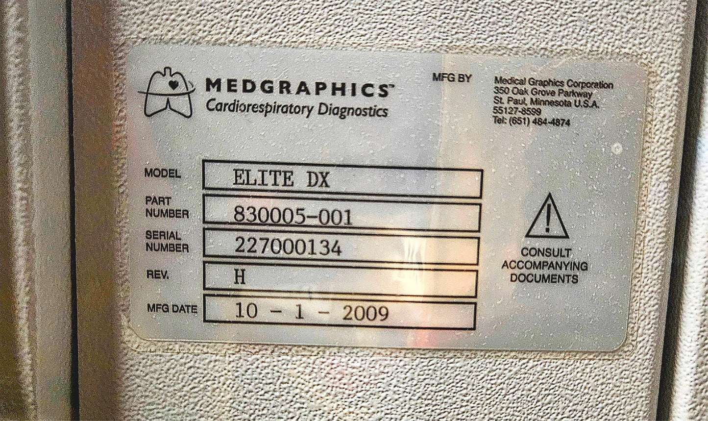 MEDGRAPHICS CARDIO RESPIRATORY DIAGNOST PLATINUM ELITE DX PLETHYSMOGRAPH CHAMBER