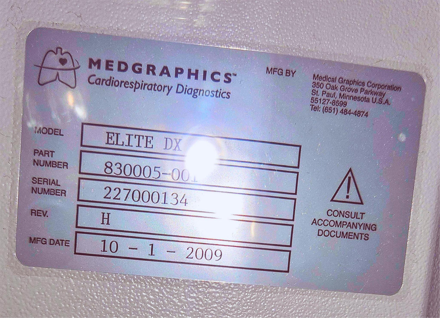 MEDGRAPHICS CARDIO RESPIRATORY DIAGNOST PLATINUM ELITE DX PLETHYSMOGRAPH CHAMBER