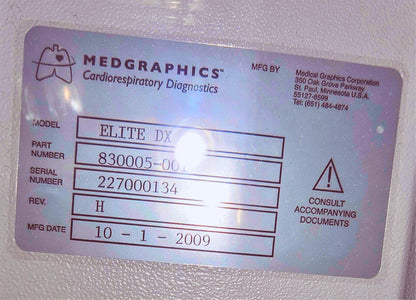 MEDGRAPHICS CARDIO RESPIRATORY DIAGNOST PLATINUM ELITE DX PLETHYSMOGRAPH CHAMBER