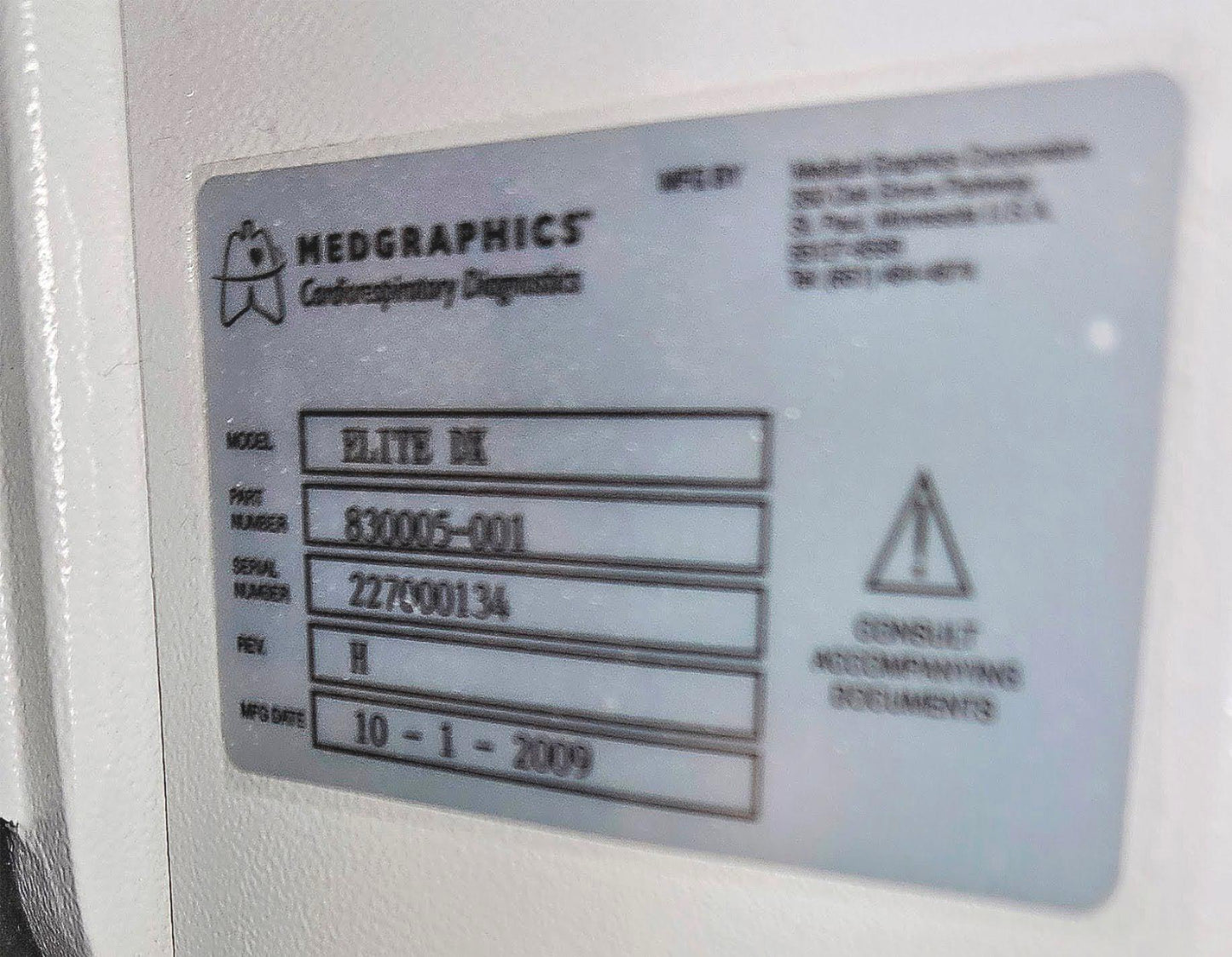 MEDGRAPHICS CARDIO RESPIRATORY DIAGNOST PLATINUM ELITE DX PLETHYSMOGRAPH CHAMBER