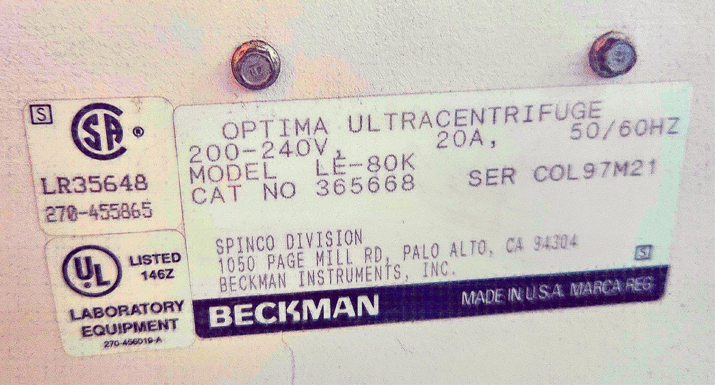 REFURBISHED BECKMAN OPTIMA LE-80K ULTRACENTRIFUGE 2Ti ROTORs WATCHVIDEO FREESHIP