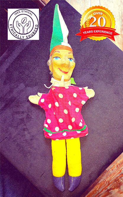 Antique KASPERTHEATER German 1930s/40s Wood Character Puppet Felt Cloth FreeShip