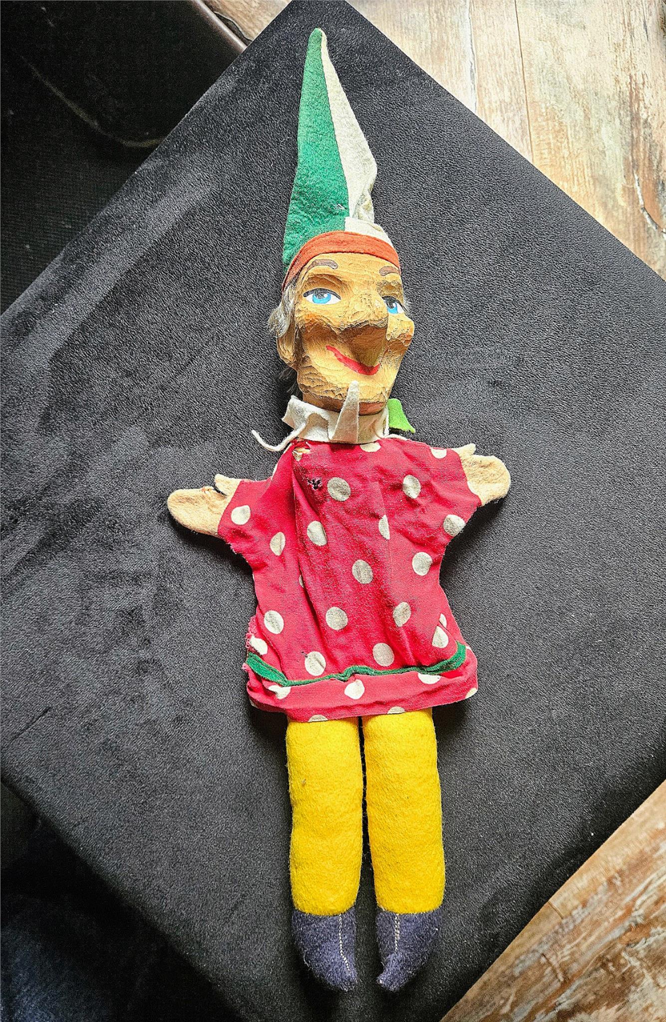 Antique KASPERTHEATER German 1930s/40s Wood Character Puppet Felt Cloth FreeShip