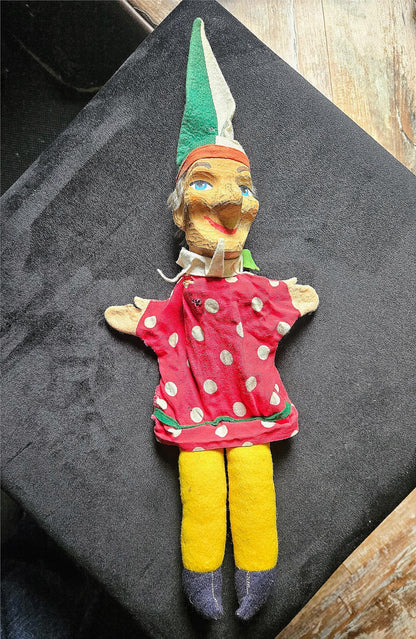 Antique KASPERTHEATER German 1930s/40s Wood Character Puppet Felt Cloth FreeShip