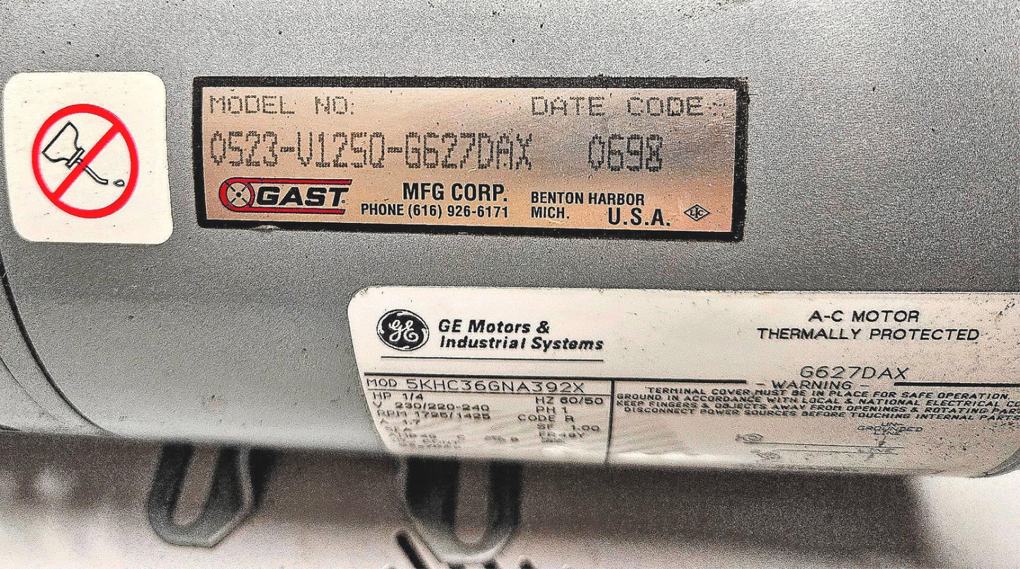 90DAYWARRANTY GAST 0523-V1250-G627DAX VACUUM PUMP & EXTRAS WATCH-VIDEO FREE-SHIP