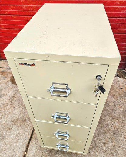 32"x22"x53" FIRE KING FIREPROOF R-3691 4 DRAWER FILE CABINET & KEYS WATCH VIDEO