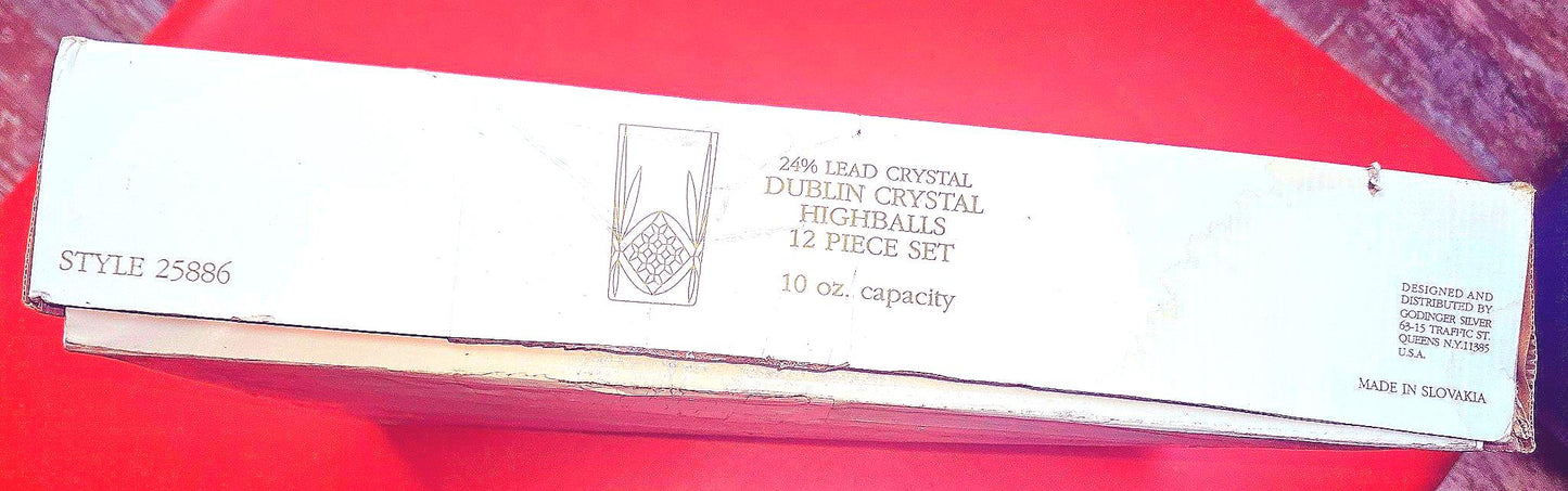 VINTAGE SET of 12 TALL SHANNON GODINGER SLOVAKIA HIGHBALL CRYSTAL GLASS FREESHIP