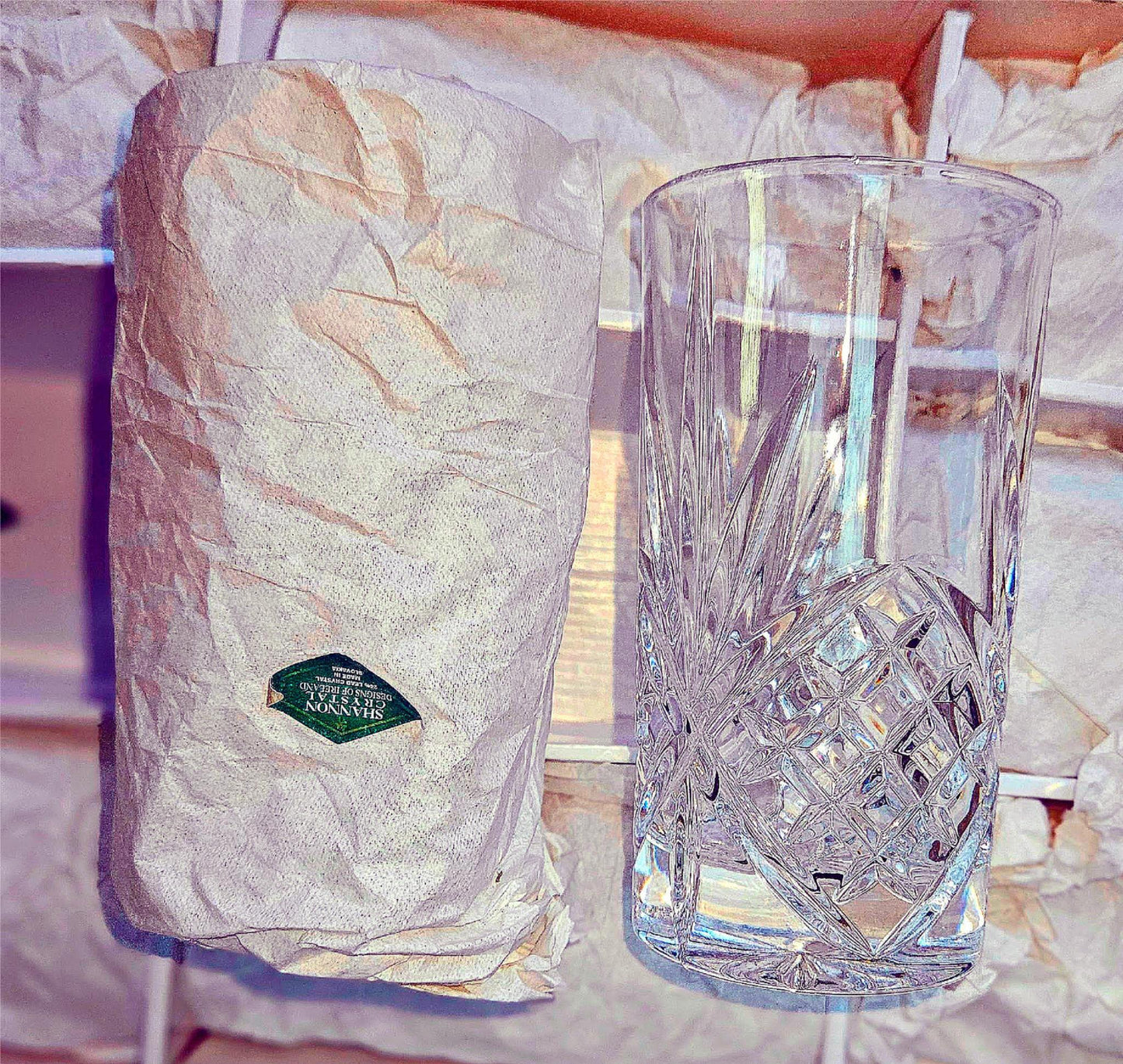 VINTAGE SET of 12 TALL SHANNON GODINGER SLOVAKIA HIGHBALL CRYSTAL GLASS FREESHIP