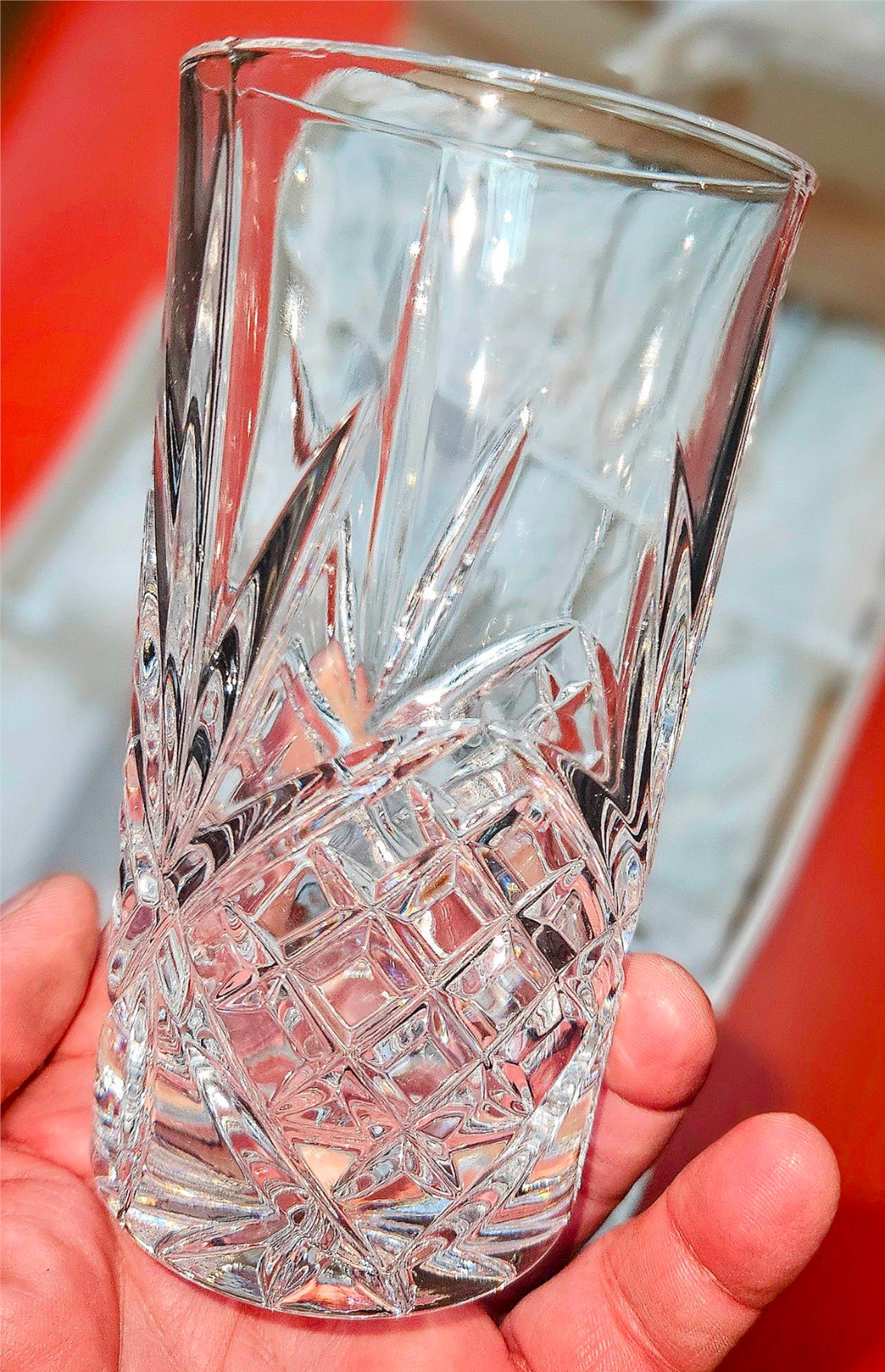 VINTAGE SET of 12 TALL SHANNON GODINGER SLOVAKIA HIGHBALL CRYSTAL GLASS FREESHIP