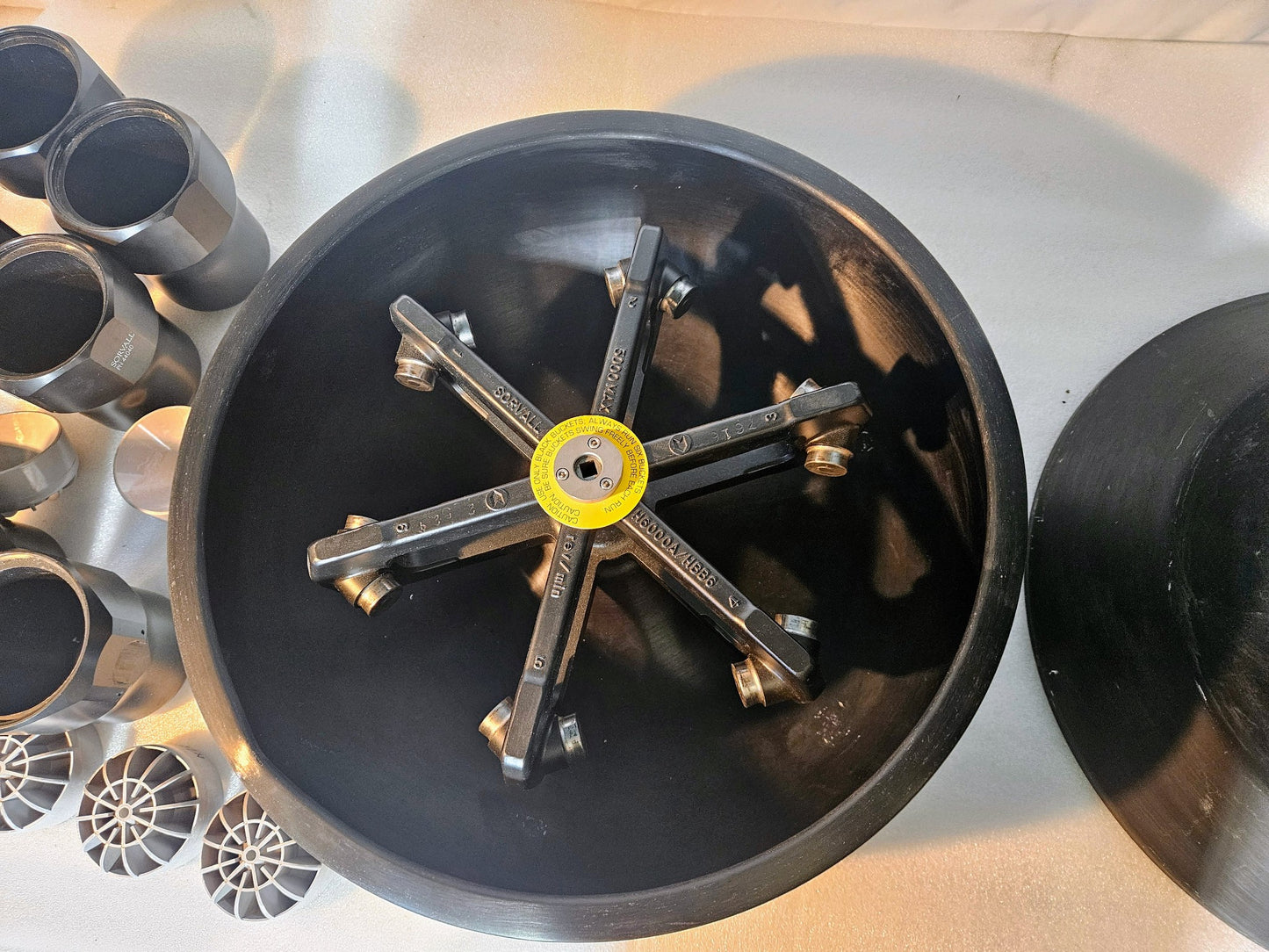 WARRANTY SORVALL H6000A  ROTOR SIX 44040 BUCKETS CONICAL BOTTLE ADAPTER LID RC 3