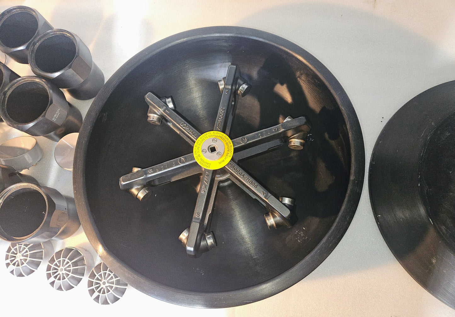 WARRANTY SORVALL H6000A  ROTOR SIX 44040 BUCKETS CONICAL BOTTLE ADAPTER LID RC 3