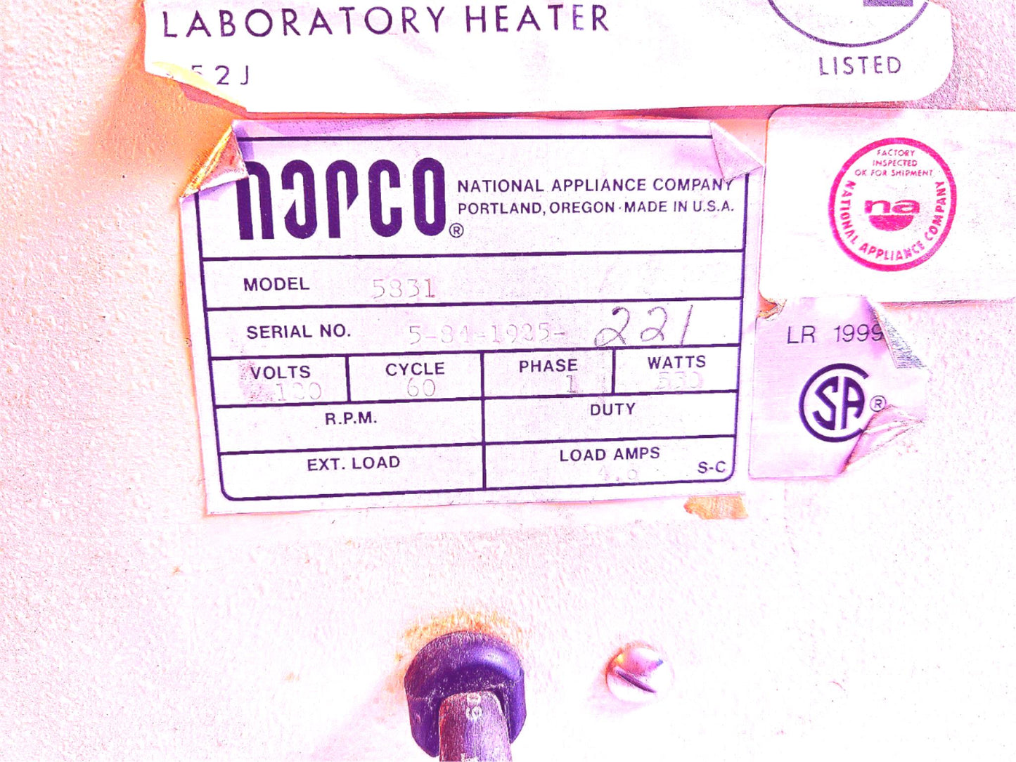 90DAYWARRANTY REFURBISHED NAPCO 5831 LAB VACUUM OVEN 0.45cuft 550W 120V FREESHIP